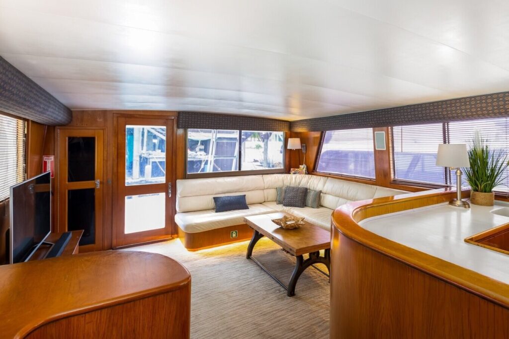 The inside cabin of a luxury yacht.
